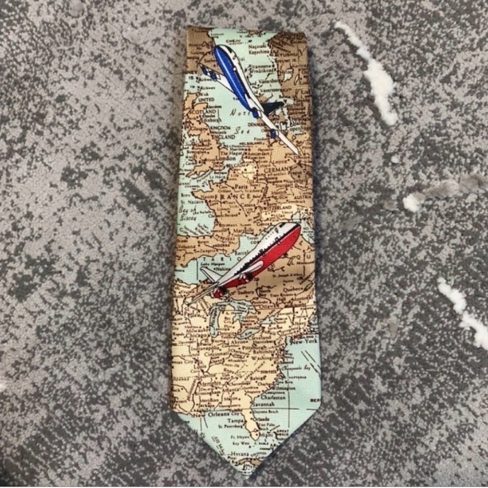 Muse Adventure Map Tie with Airplane Accents